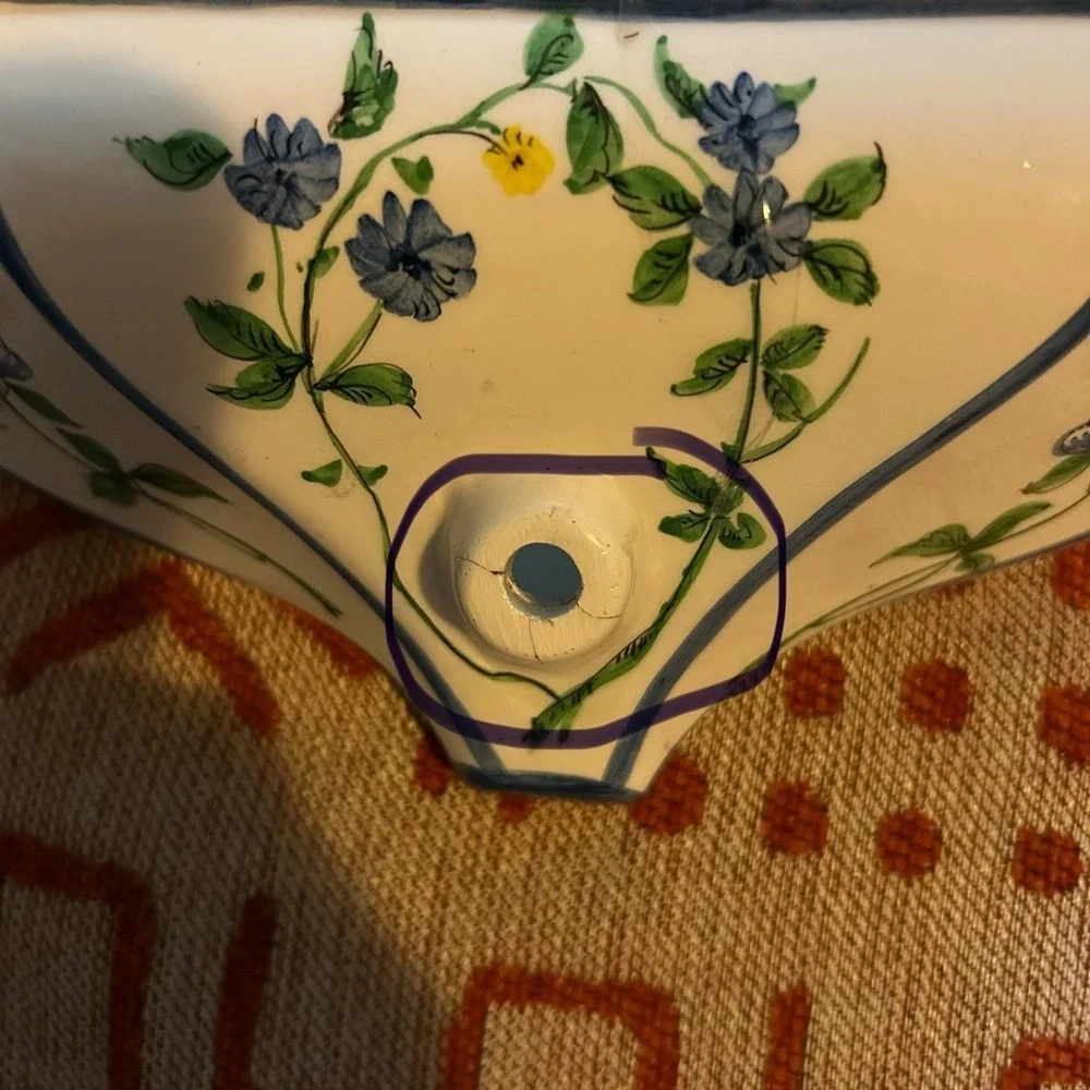 Chinoiserie 15" Wall‎ Pocket Ceramic Phoenix & Birds & Florals Hand-Painted VTG - Picture 10 of 16